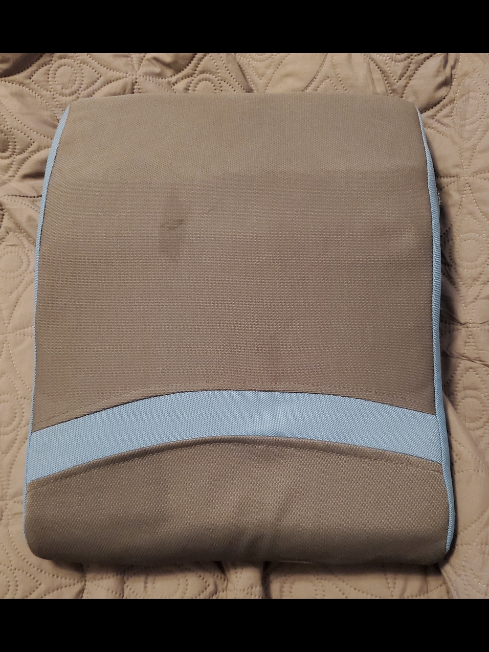 Contoured Seat Cushion in Taupe with Light Blue Accent